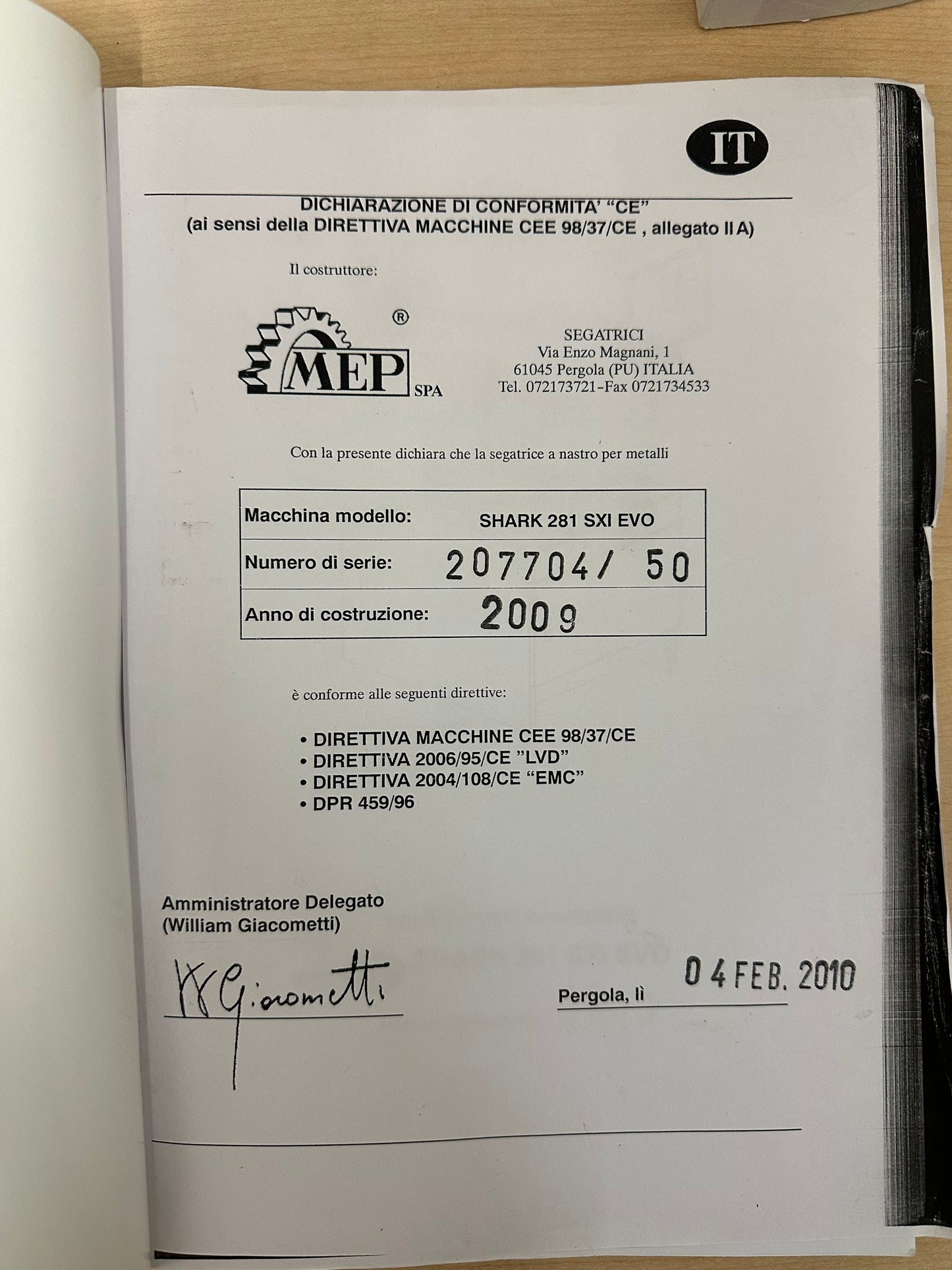 Segatrice a nastro MEP SHARK 281 SXl evo usata