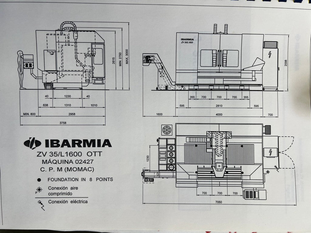 Centro di lavoro verticale a montante mobile IBARMIA ZV 35 L1600 usato il Metalmeccanico Di M