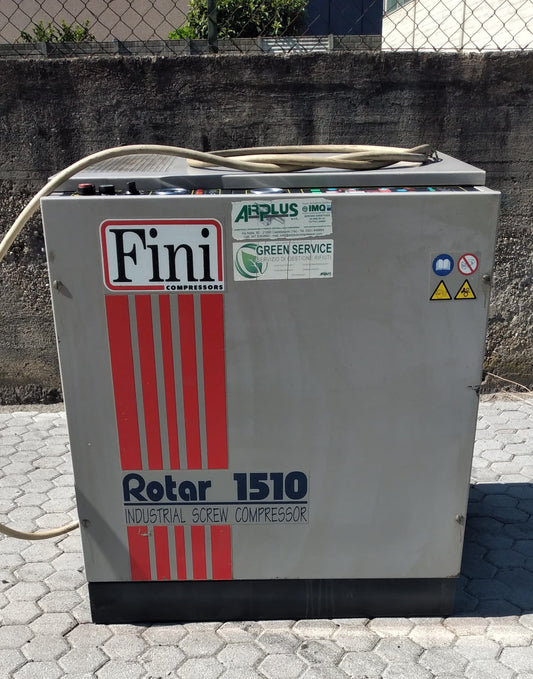 FINI ROTAR 1510 (1999) – Compressore a vite 11 kW (15 HP) – 10 bar – 1500 l/min – USATO REVISIONATO (0 ore) + GARANZIA 6 MESI