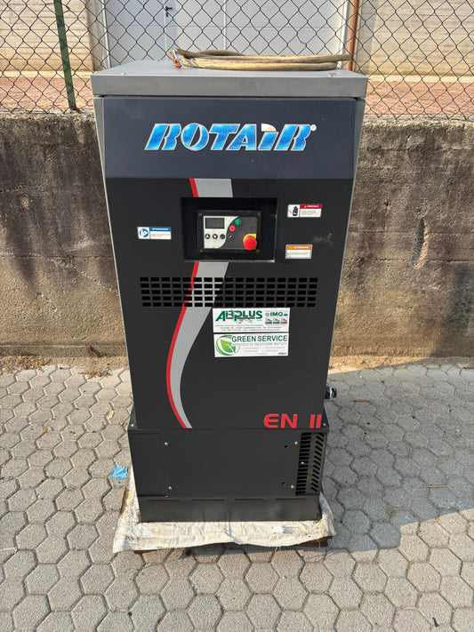 ROTAIR EN 11 (2014) – Compressore a vite 11 kW (15 HP) – 10 bar – 1410 l/min – USATO REVISIONATO (0 ore) + GARANZIA 6 MESI