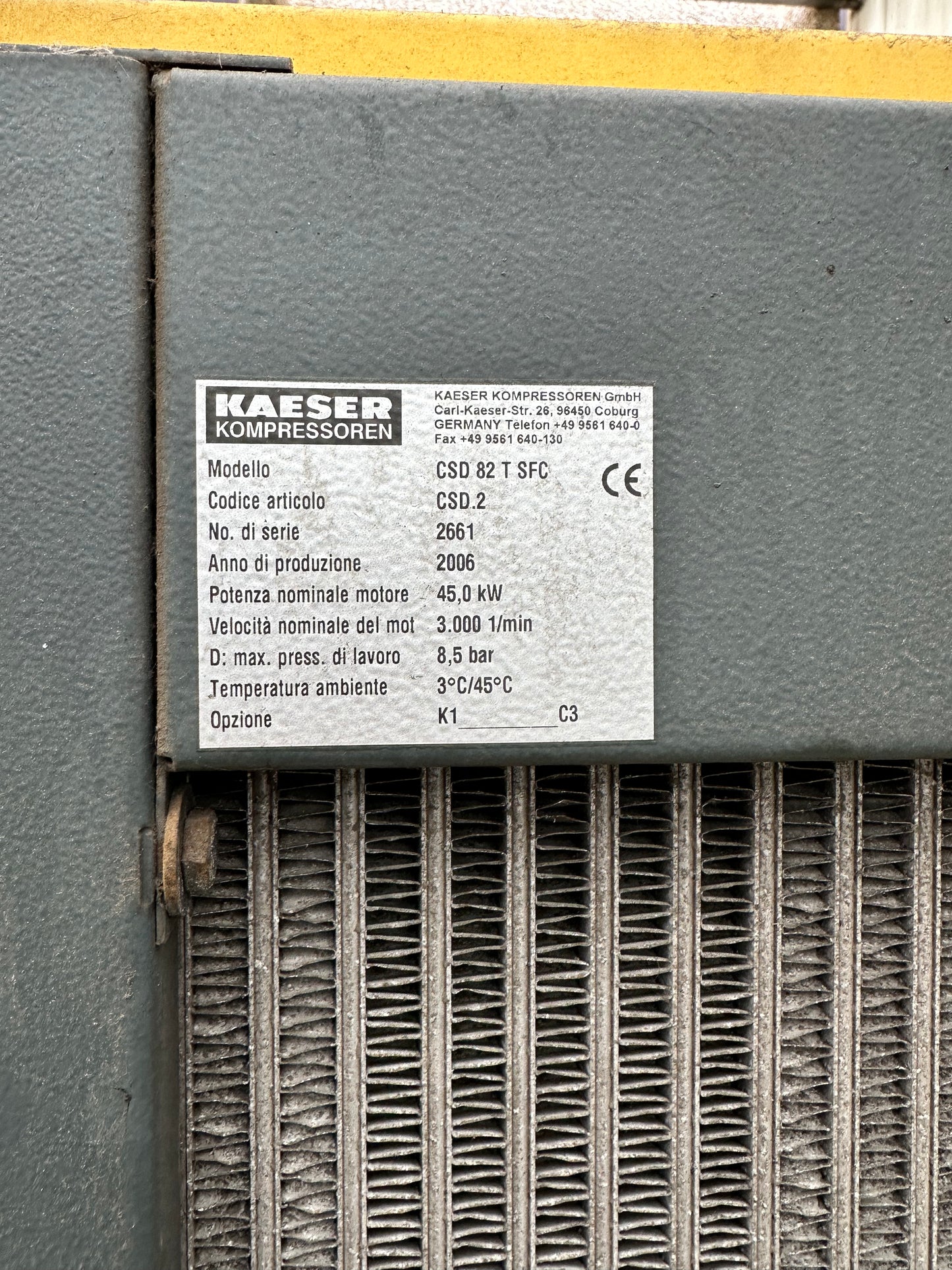 Compressore a vite KAESER CSD 82 T SFC – Inverter – Essiccatore integrato USATO