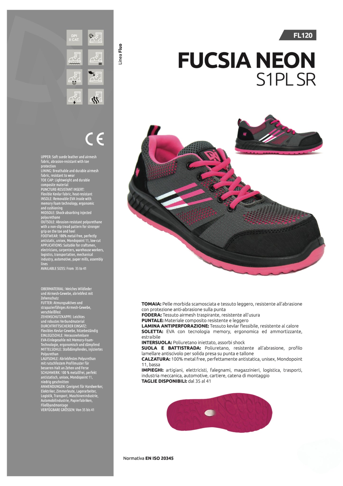 Scarpa antinfortunistica da donna FUCSIA S1 PLSR per meccanica, magazzino, assemblaggio