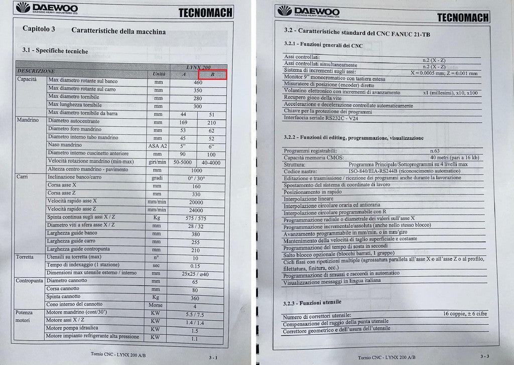 TORNIO CNC 2 ASSI DAEWOO LYNX 200B USATO