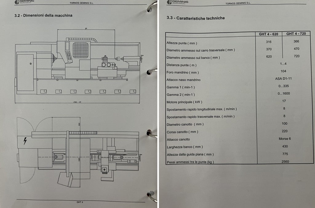 Tornio cnc autoapprendimento GEMINIS GHT4 720X3000 usato REVISIONATO